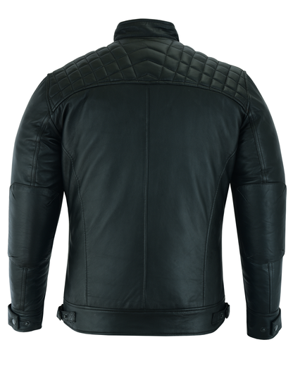 Men's Cafe Racer Gatsby Black Waxed Lambskin Motorcycle Leather Jacket
