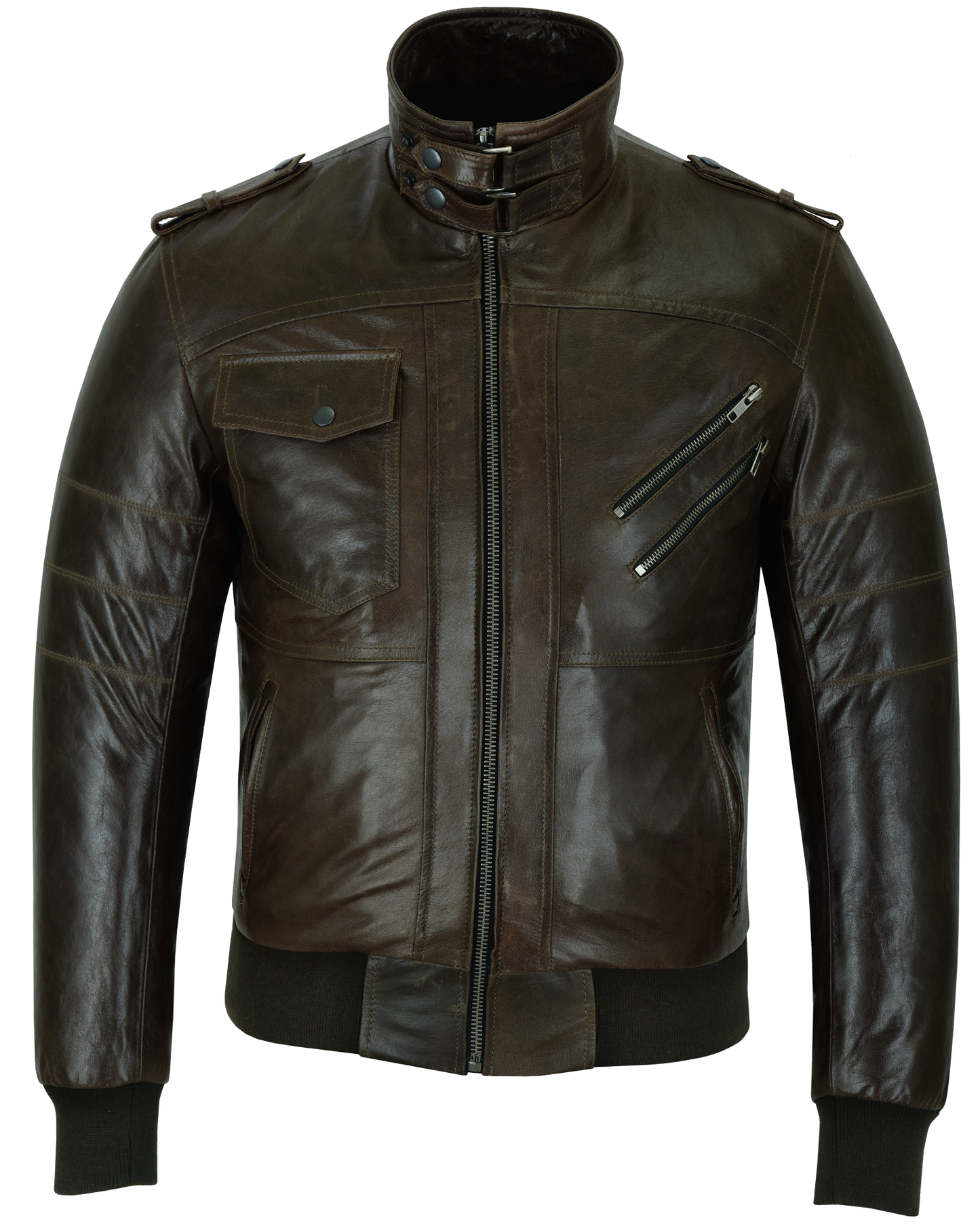 Mens Vincent Brown Waxed Premium Cowhide Motorcycle Leather Jacket With Removeable Hoodie