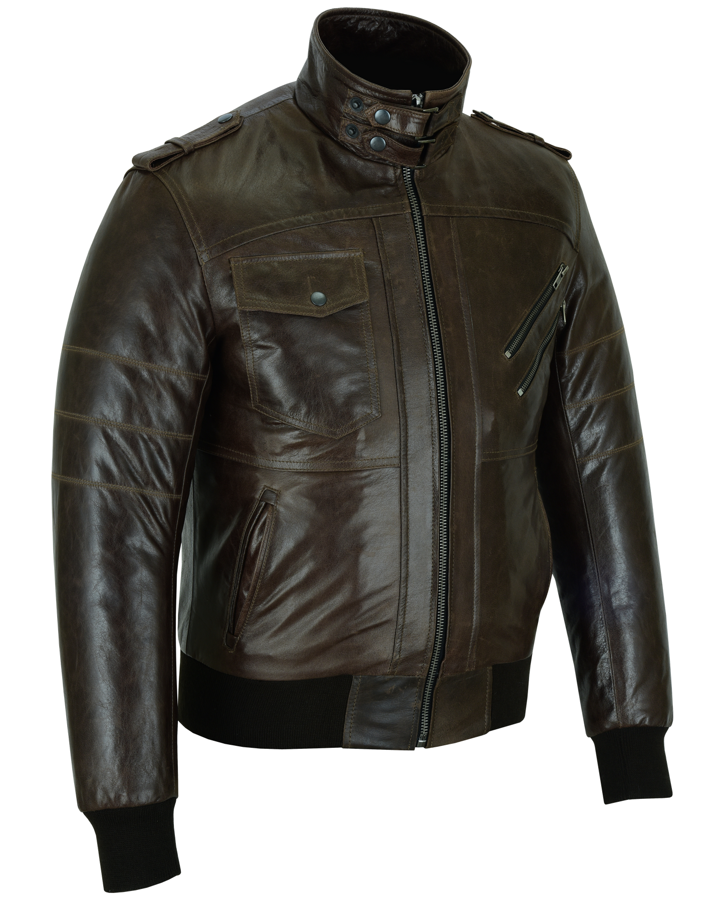 Mens Vincent Brown Waxed Premium Cowhide Motorcycle Leather Jacket With Removeable Hoodie