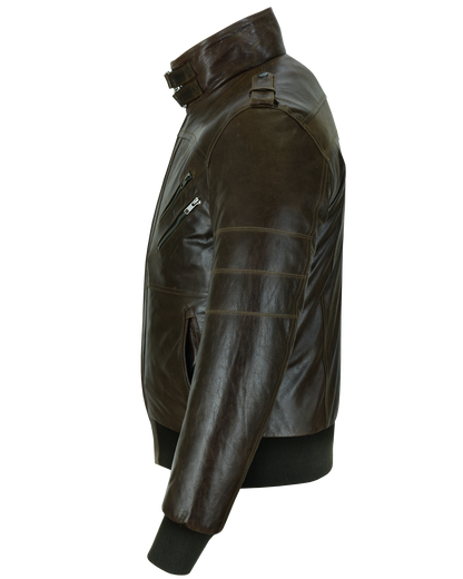 Mens Vincent Brown Waxed Premium Cowhide Motorcycle Leather Jacket With Removeable Hoodie