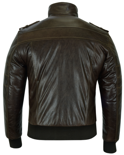 Mens Vincent Brown Waxed Premium Cowhide Motorcycle Leather Jacket With Removeable Hoodie