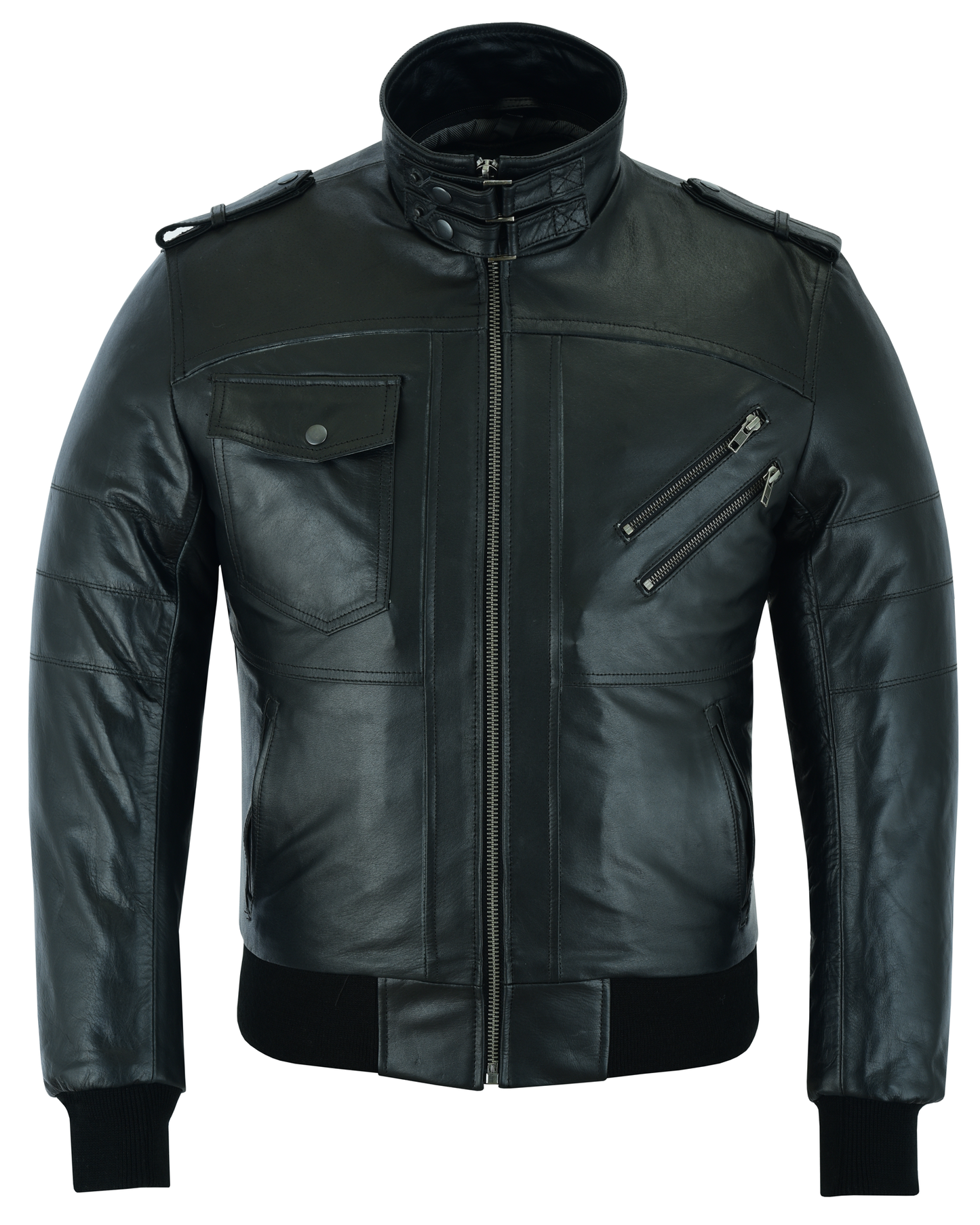 Men's Sven Bomber Black Waxed Premium Cowhide Motorcycle Leather Jacket with Removeable Hood