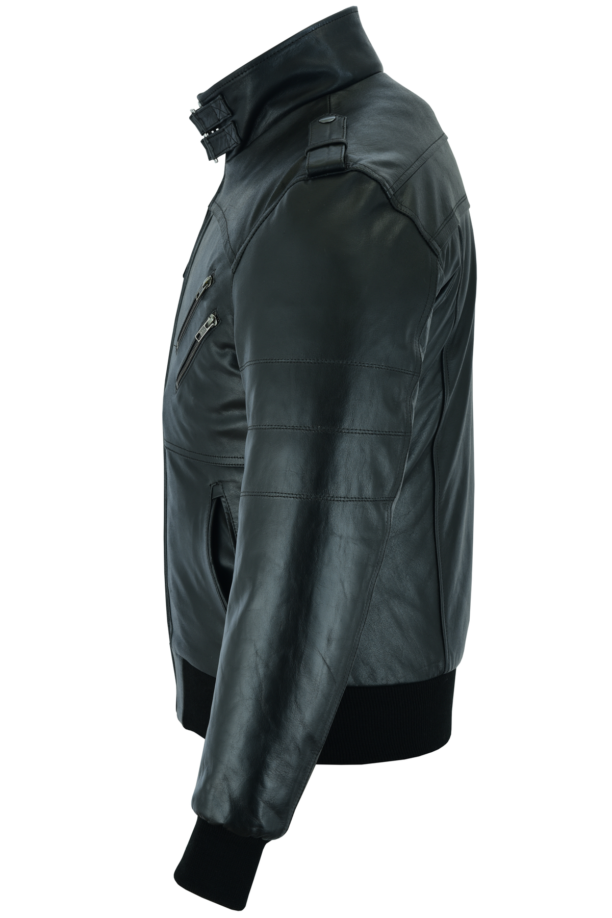 Men's Sven Bomber Black Waxed Premium Cowhide Motorcycle Leather Jacket with Removeable Hood