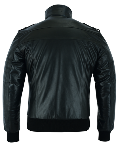 Men's Sven Bomber Black Waxed Premium Cowhide Motorcycle Leather Jacket with Removeable Hood