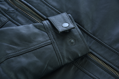 Men's Cafe Racer Gatsby Black Waxed Lambskin Motorcycle Leather Jacket