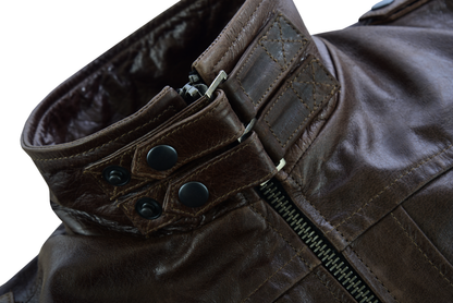 Mens Vincent Brown Waxed Premium Cowhide Motorcycle Leather Jacket With Removeable Hoodie