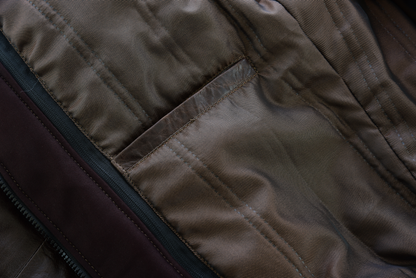 Mens Vincent Brown Waxed Premium Cowhide Motorcycle Leather Jacket With Removeable Hoodie