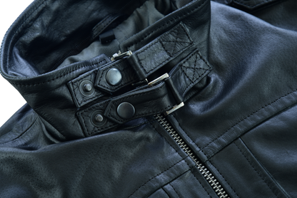 Men's Sven Bomber Black Waxed Premium Cowhide Motorcycle Leather Jacket with Removeable Hood