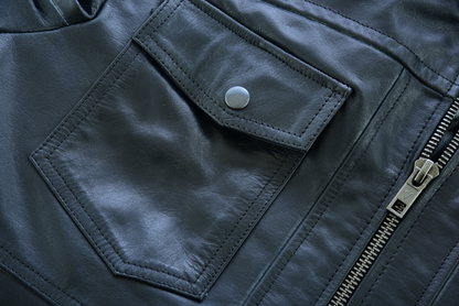 Men's Sven Bomber Black Waxed Premium Cowhide Motorcycle Leather Jacket with Removeable Hood