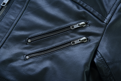 Men's Sven Bomber Black Waxed Premium Cowhide Motorcycle Leather Jacket with Removeable Hood