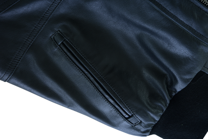 Men's Sven Bomber Black Waxed Premium Cowhide Motorcycle Leather Jacket with Removeable Hood