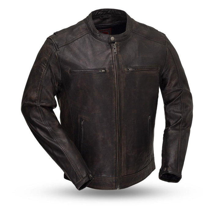 SCOOTER STYLE DISTRESSED BLACK LEATHER (LIGHTWEIGHT LEATHER)