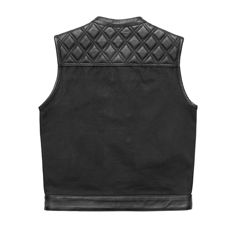 Hunt Club - Men's Motorcycle Leather & Canvas Vest (All black Lining)