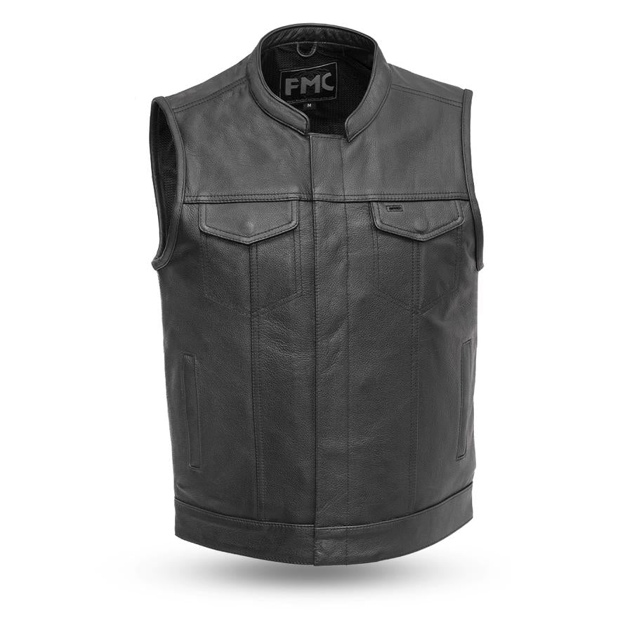 MEN'S CLUB LEATHER VEST W/ CONCEALED POCKETS (ON SALE) (Size: S - 8XL)