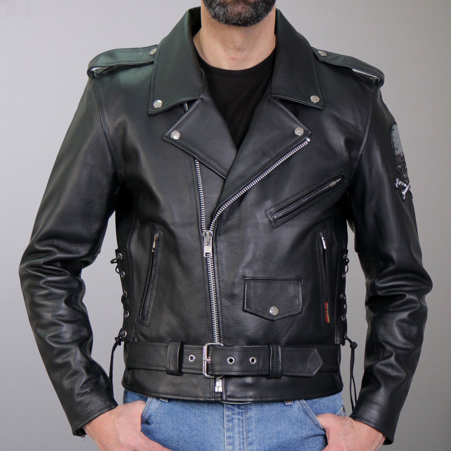 Hot Leathers Skull And Crossbones Motorcycle Leather Jacket