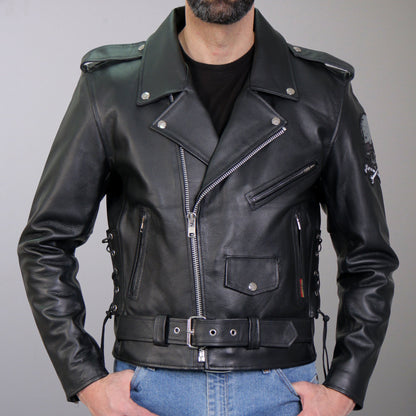 Hot Leathers Skull And Crossbones Motorcycle Leather Jacket