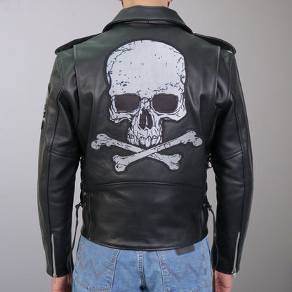 Hot Leathers Skull And Crossbones Motorcycle Leather Jacket