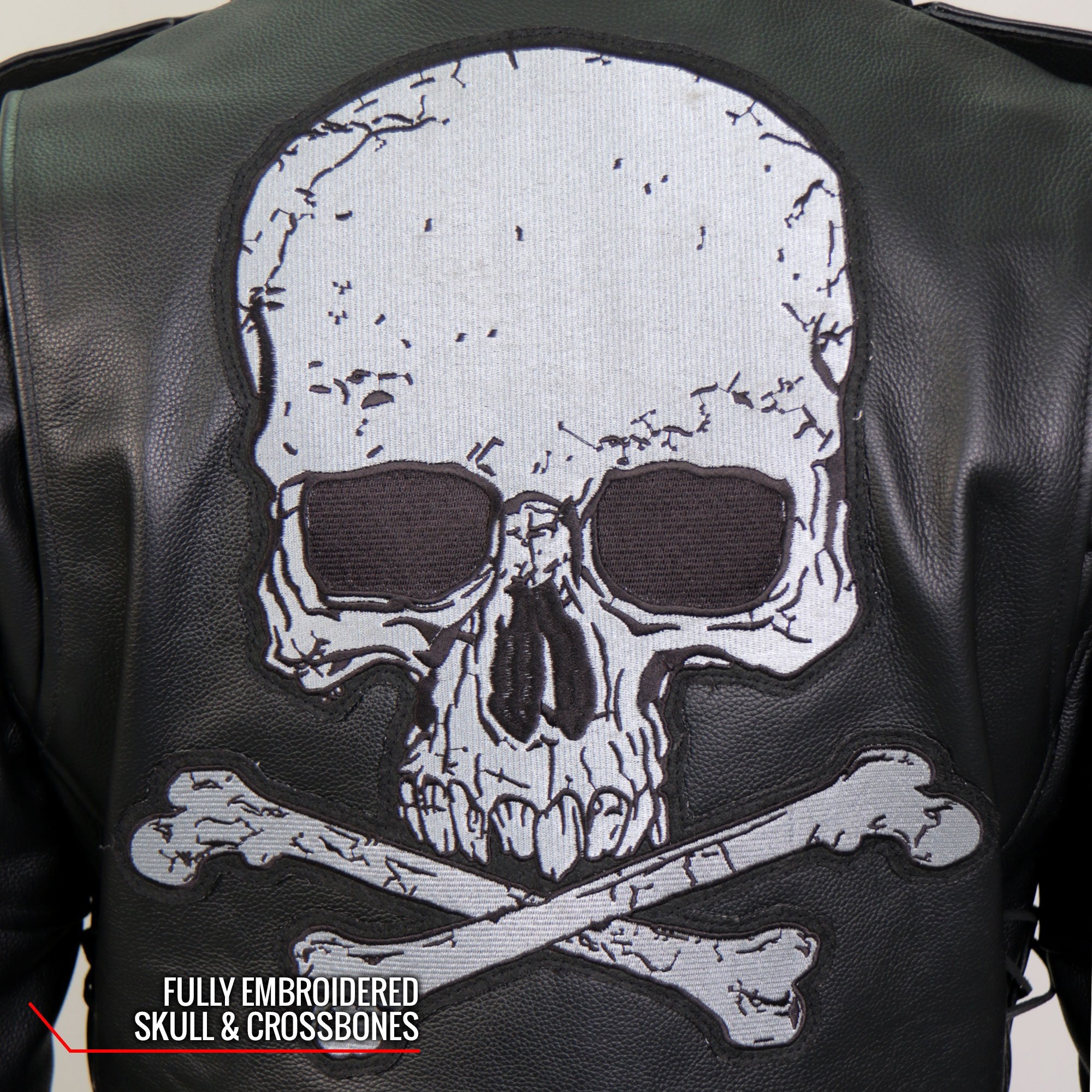 Hot Leathers Skull And Crossbones Motorcycle Leather Jacket