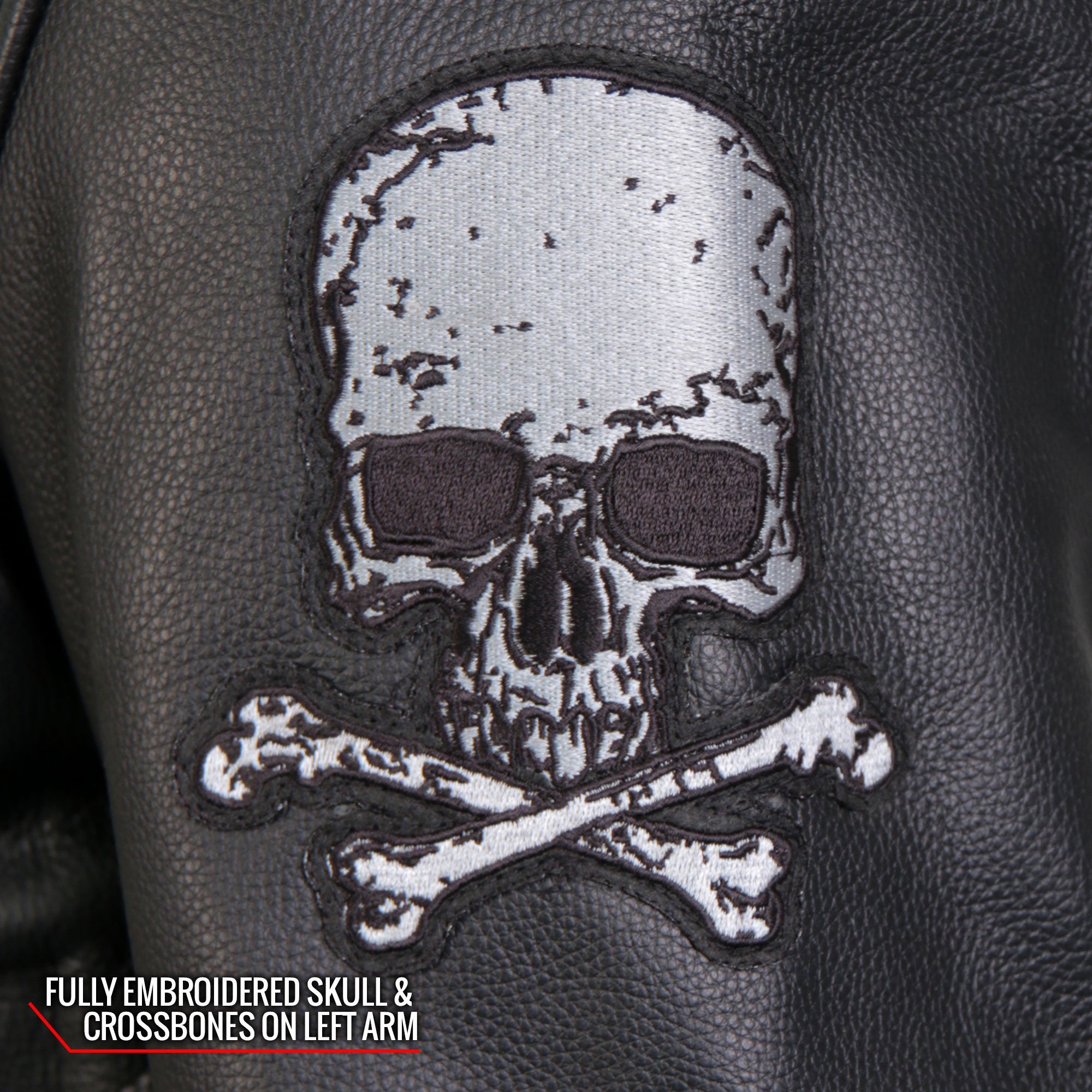 Hot Leathers Skull And Crossbones Motorcycle Leather Jacket