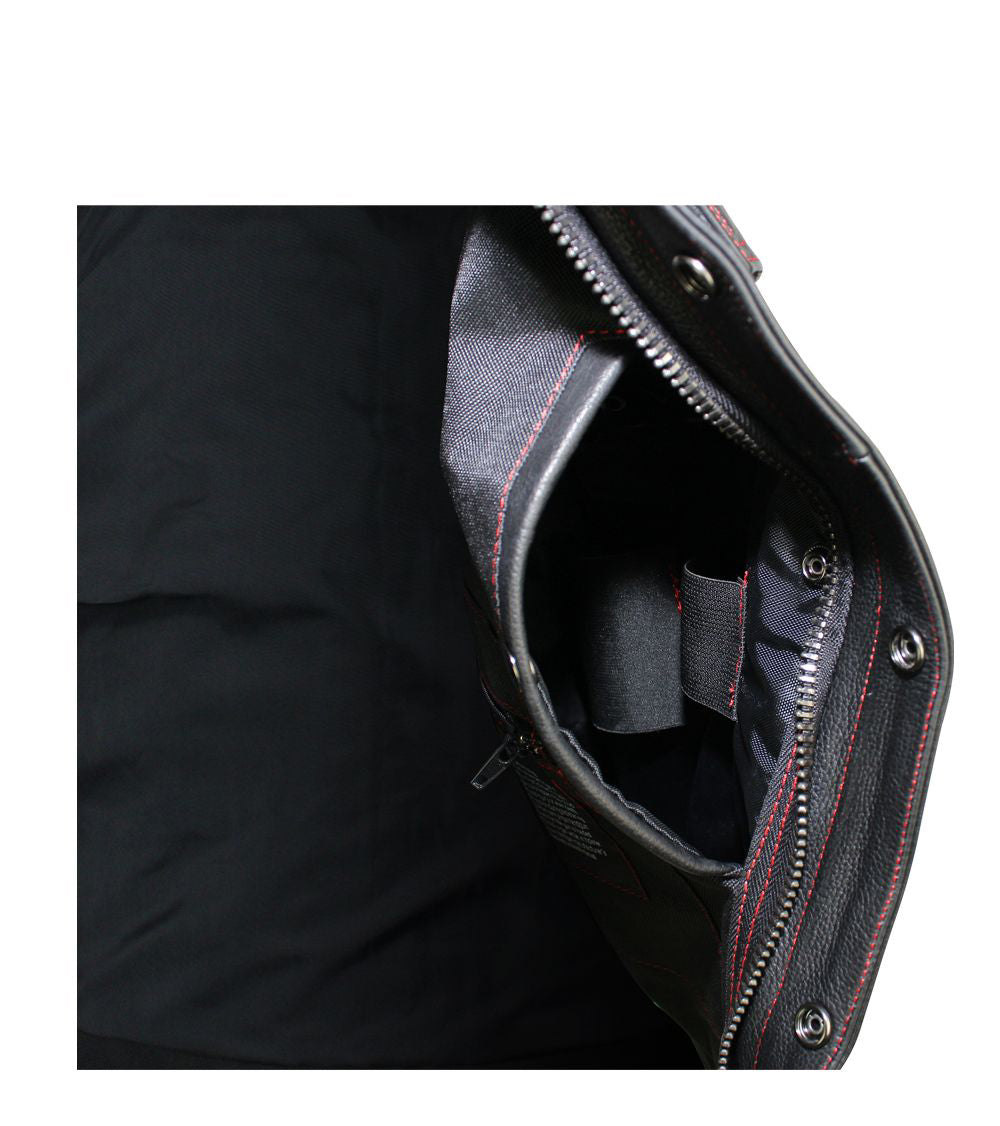 Men's Black Naked Cowhide Leather Motorcycle Vest W/ Red Stitching