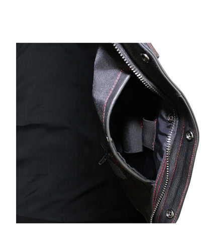 Men's Black Naked Cowhide Leather Motorcycle Vest W/ Red Stitching