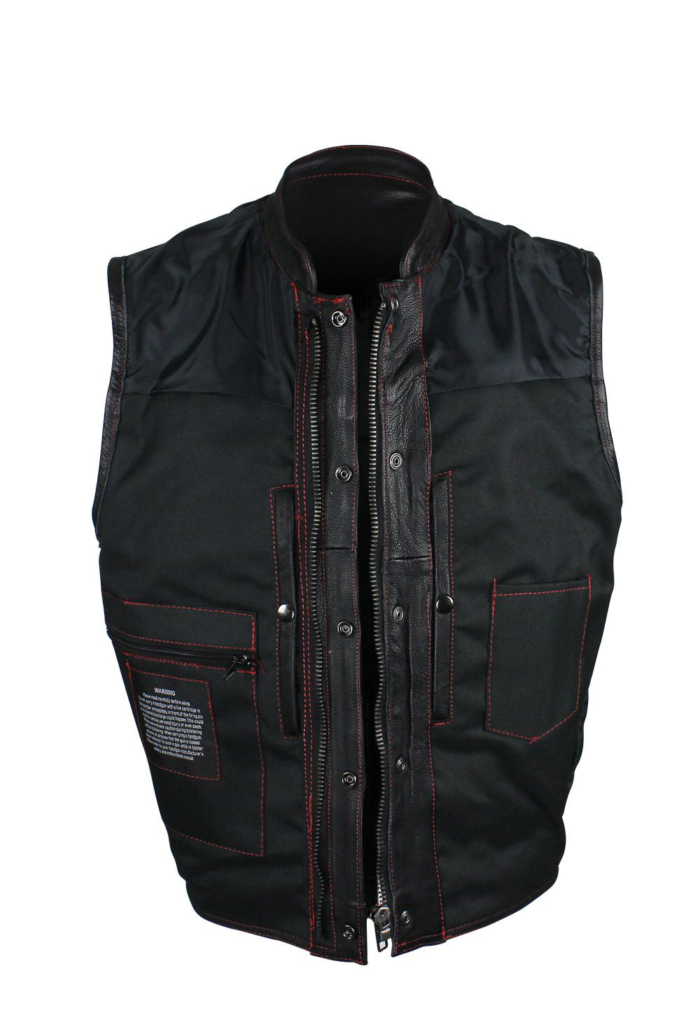 leather vest with red stitching