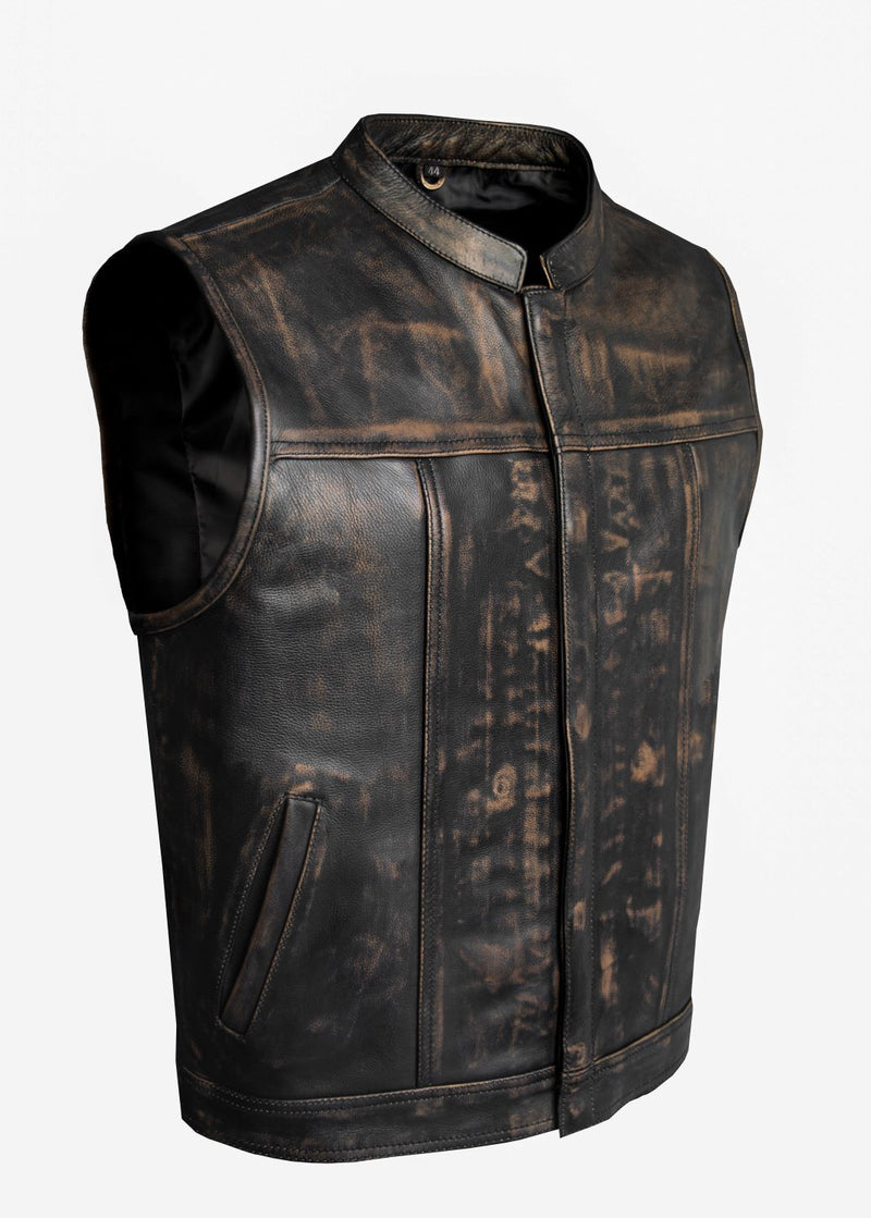 Mens Distressed Brown Naked Leather Vest (Butter soft Leather)