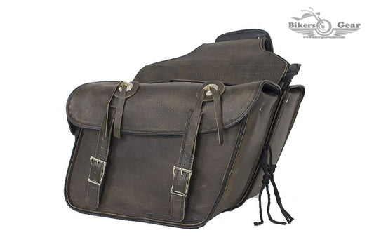 Distressed Brown Leather Concealed Carry Saddlebag with Conchos