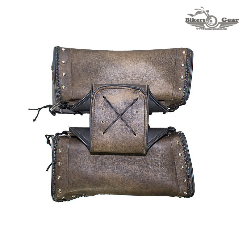 Distressed Brown Leather Concealed Carry Saddlebag with Conchos