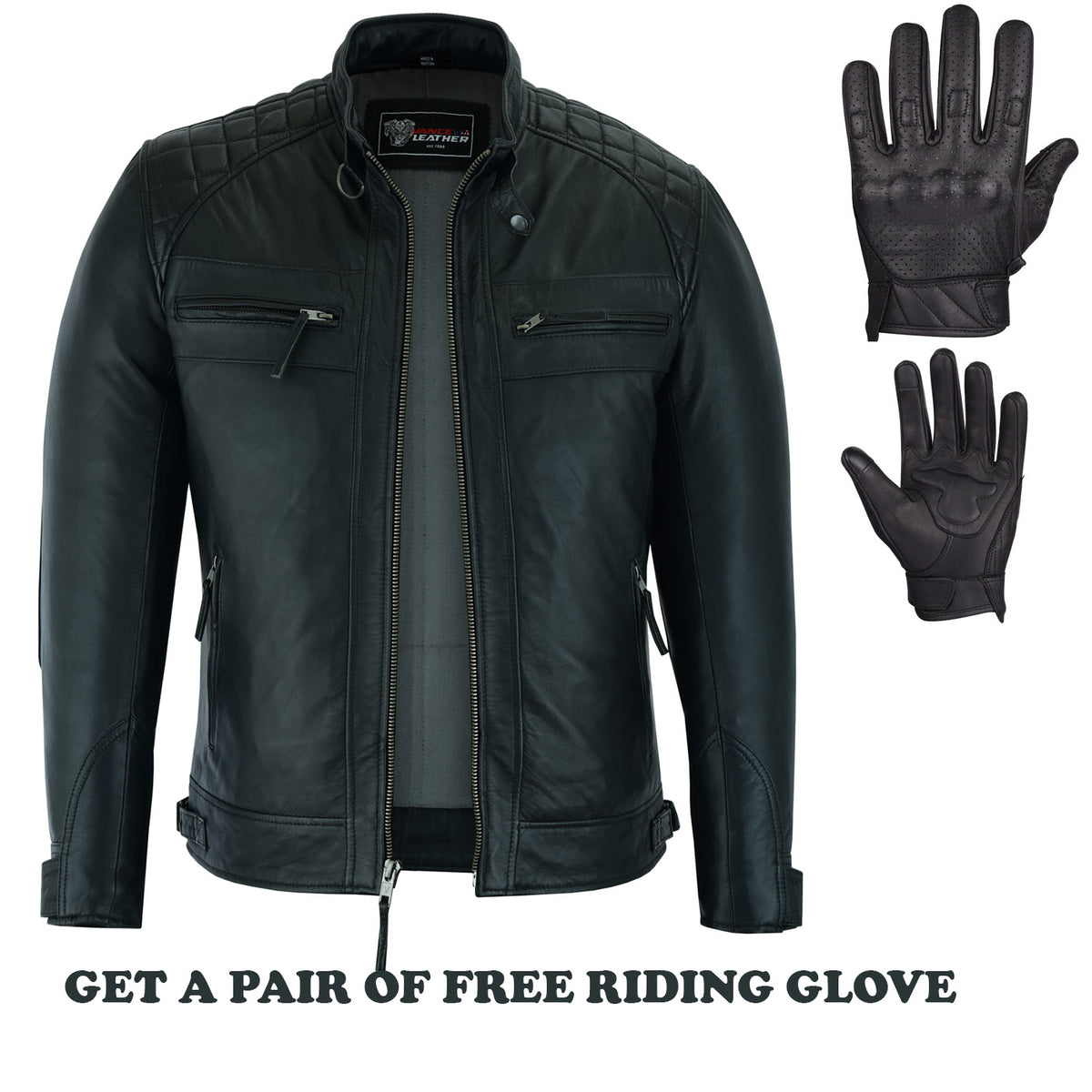 Men's Cafe Racer Gatsby Black Waxed Lambskin Motorcycle Leather Jacket
