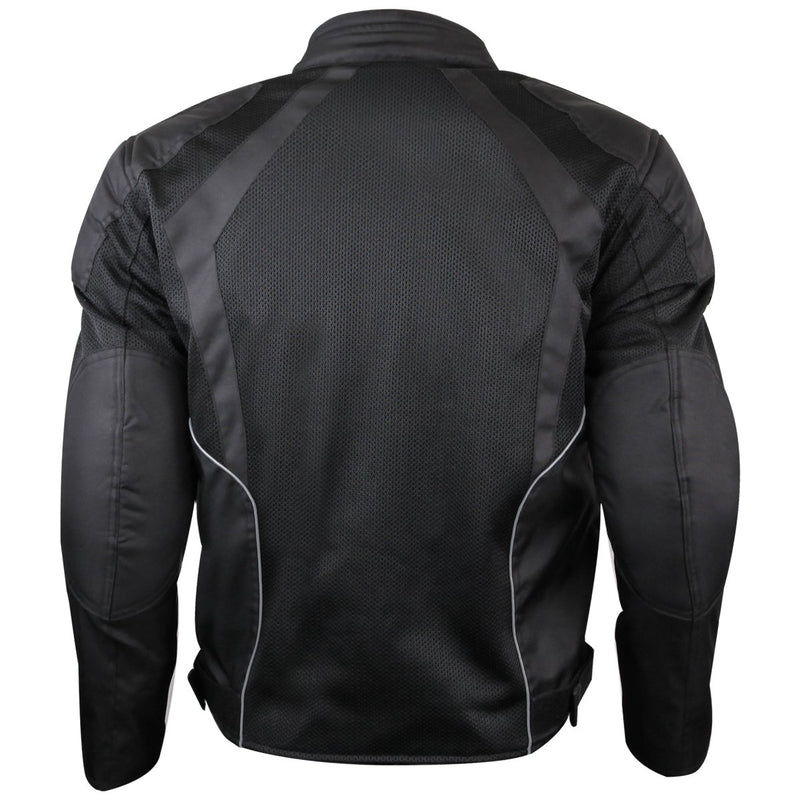 MENS BLACK MESH MOTORCYCLE JACKET WITH CE ARMOR