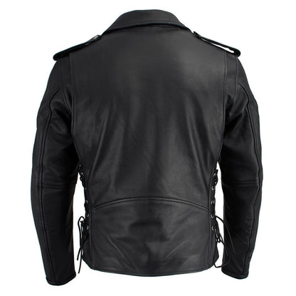 Men's Leather Black Classic Side Lace Police Style Jacket
