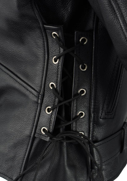 Men's Leather Black Classic Side Lace Police Style Jacket