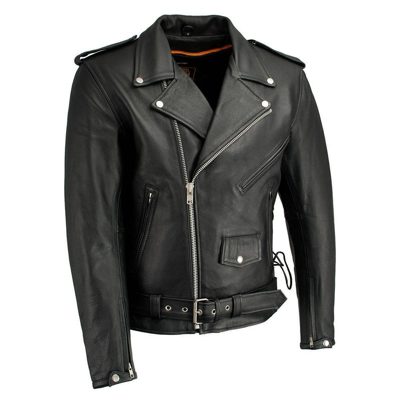 Men's Leather Black Classic Side Lace Police Style Jacket