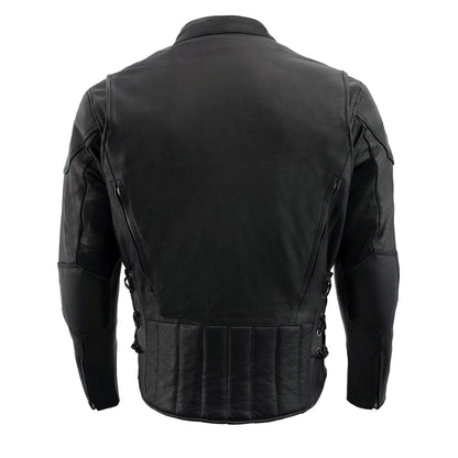 Men's Black Vented Scooter Leather Jacket with Side Laces