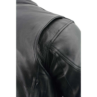 Men's Black Vented Scooter Leather Jacket with Side Laces