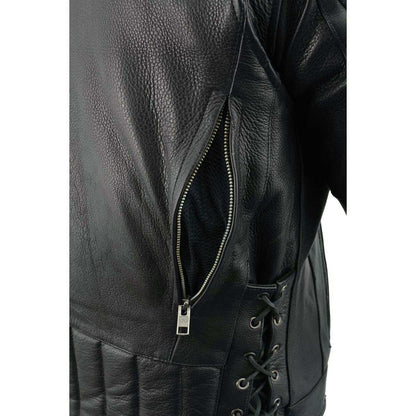 Men's Black Vented Scooter Leather Jacket with Side Laces