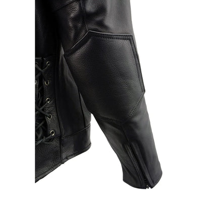 Men's Black Vented Scooter Leather Jacket with Side Laces