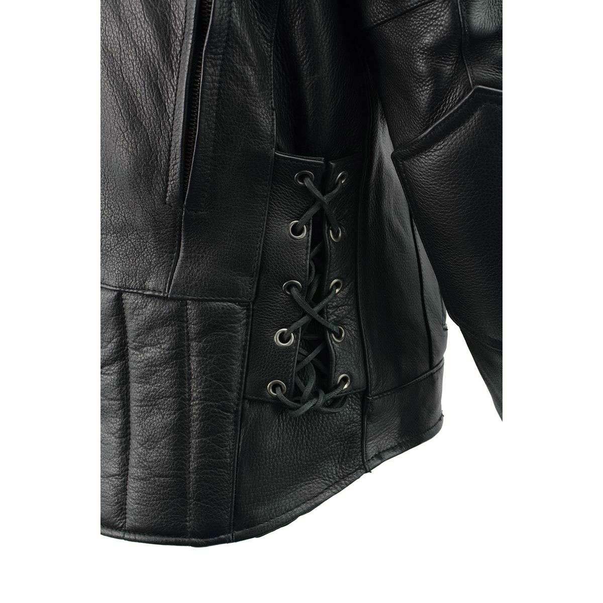 Men's Black Vented Scooter Leather Jacket with Side Laces