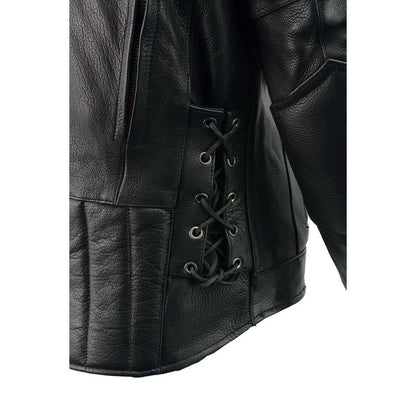 Men's Black Vented Scooter Leather Jacket with Side Laces