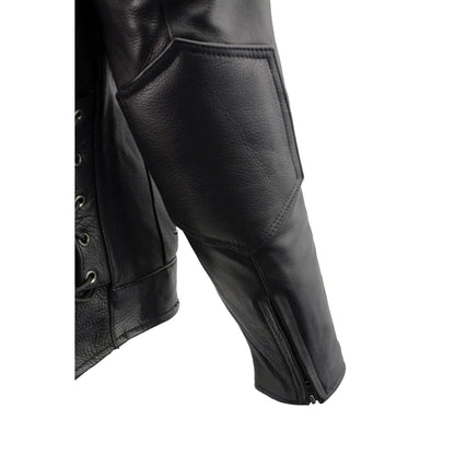Men's Black Vented Scooter Leather Jacket with Side Laces