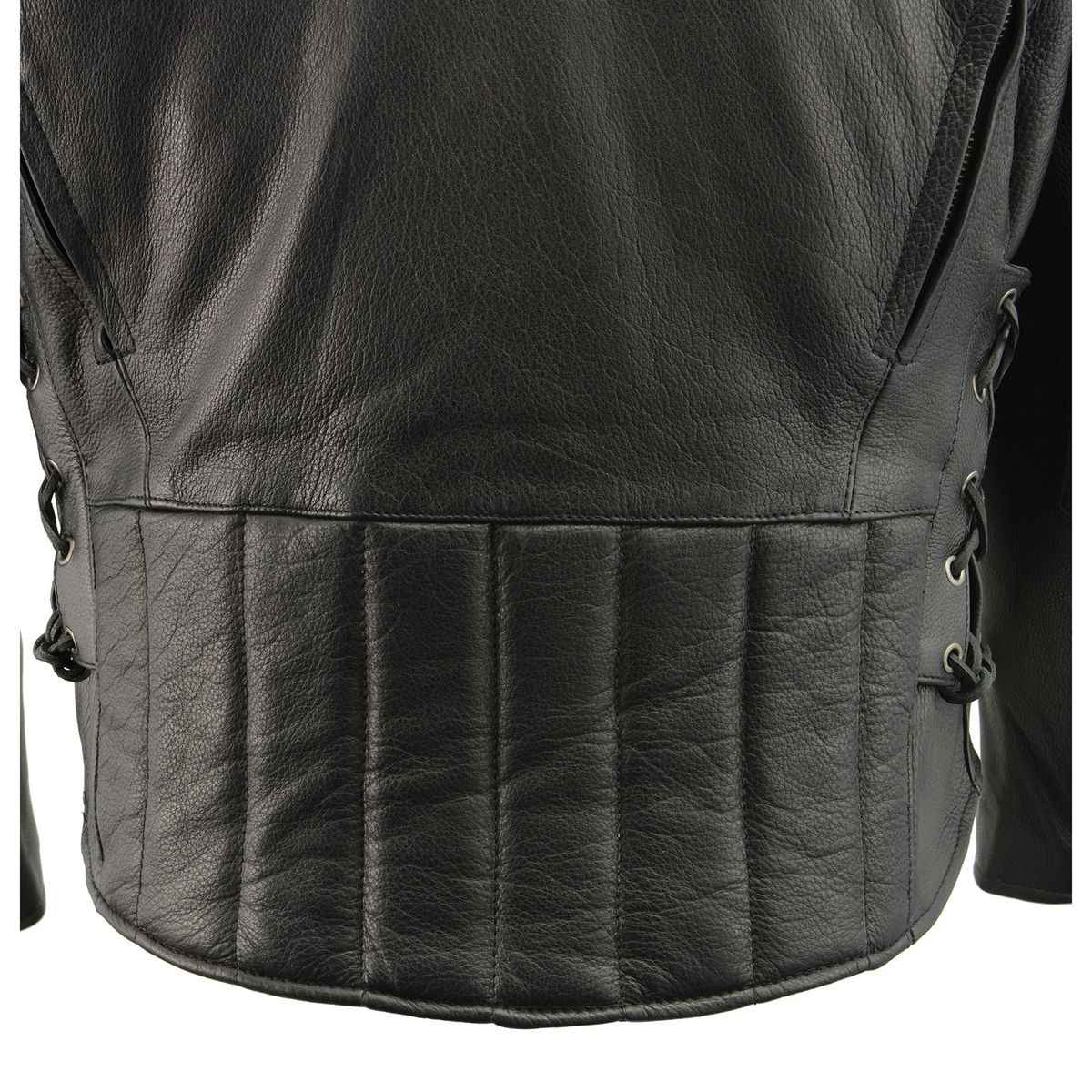 Men's Black Vented Scooter Leather Jacket with Side Laces