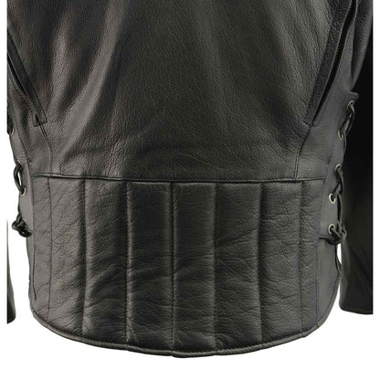 Men's Black Vented Scooter Leather Jacket with Side Laces