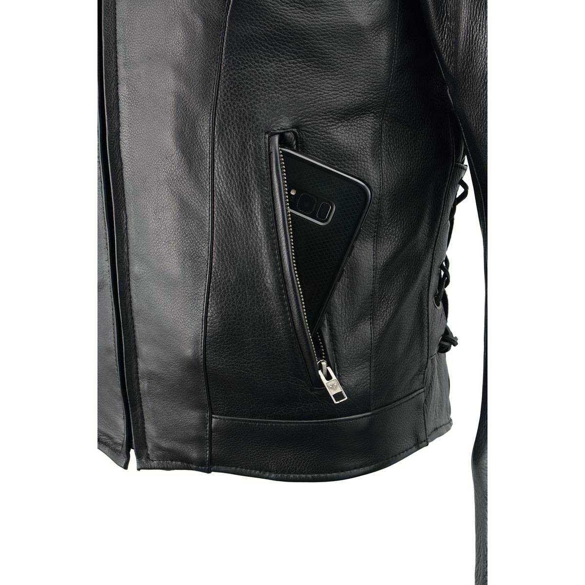 Men's Black Vented Scooter Leather Jacket with Side Laces