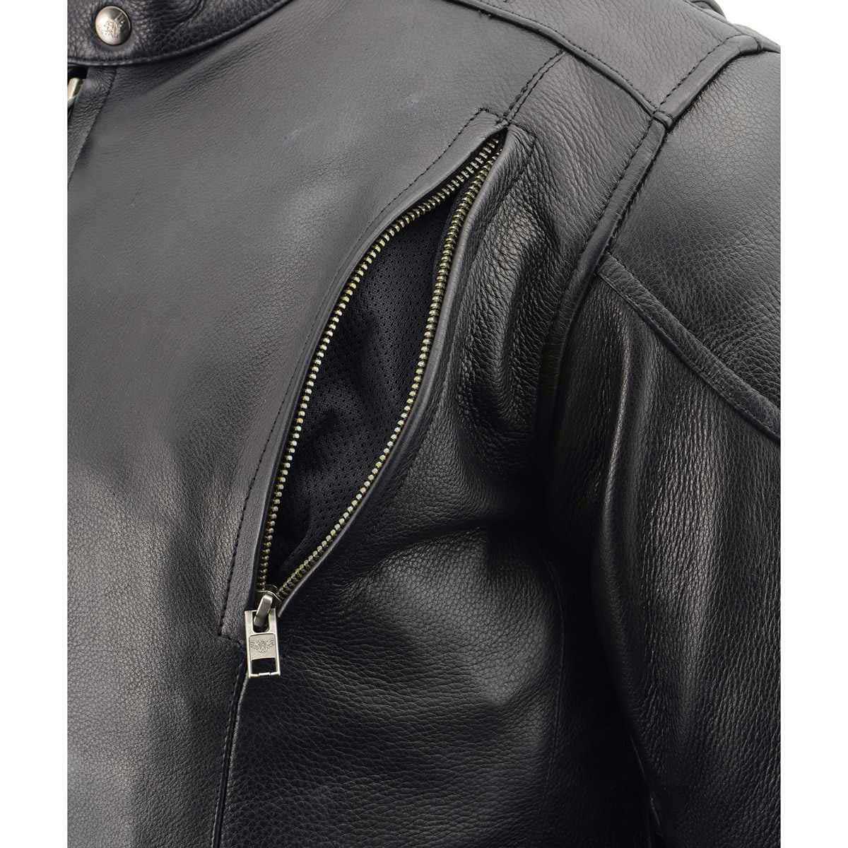 Men's Black Vented Scooter Leather Jacket with Side Laces