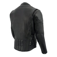 Men's Black Vented Scooter Leather Jacket with Side Laces