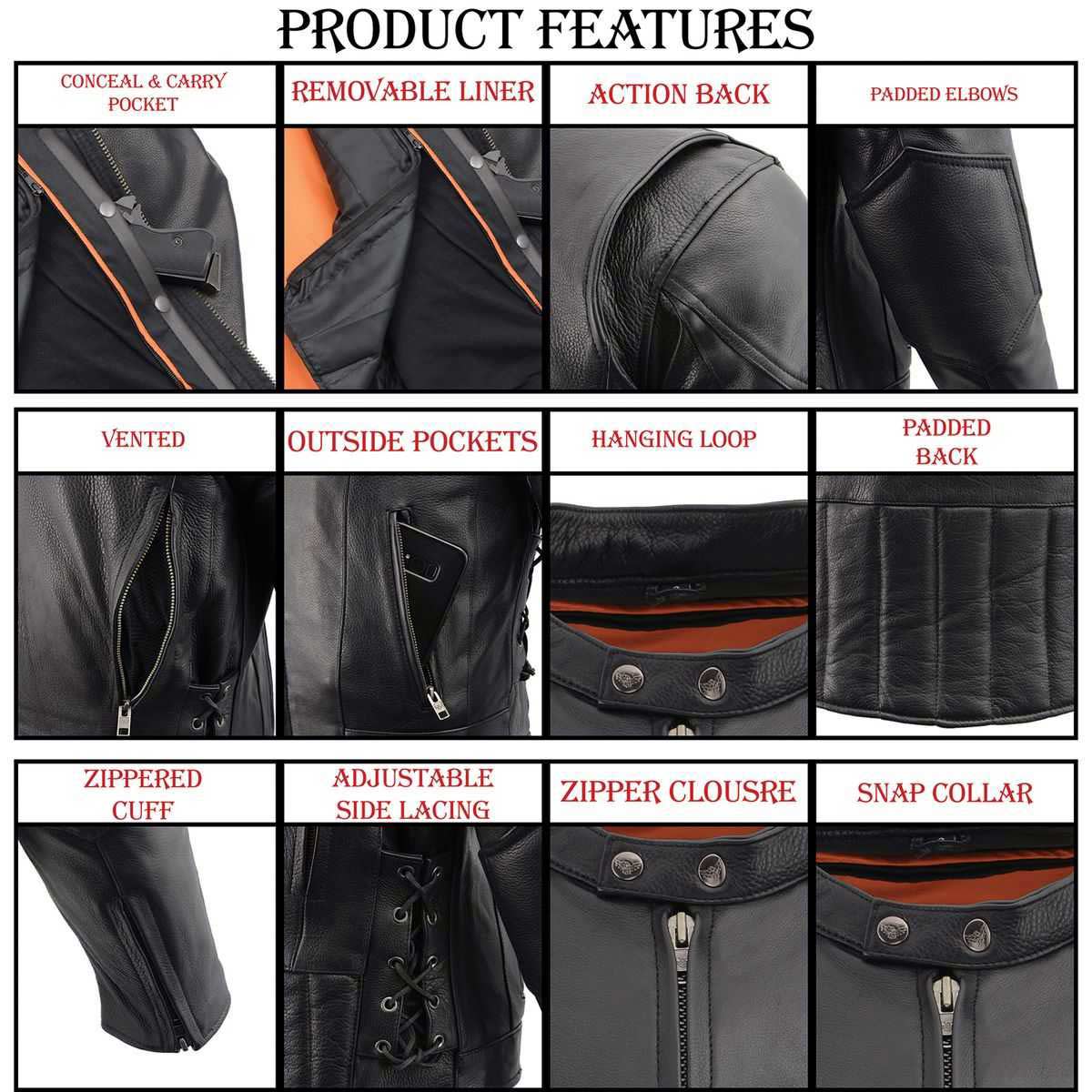Men's Black Vented Scooter Leather Jacket with Side Laces
