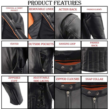 Men's Black Vented Scooter Leather Jacket with Side Laces