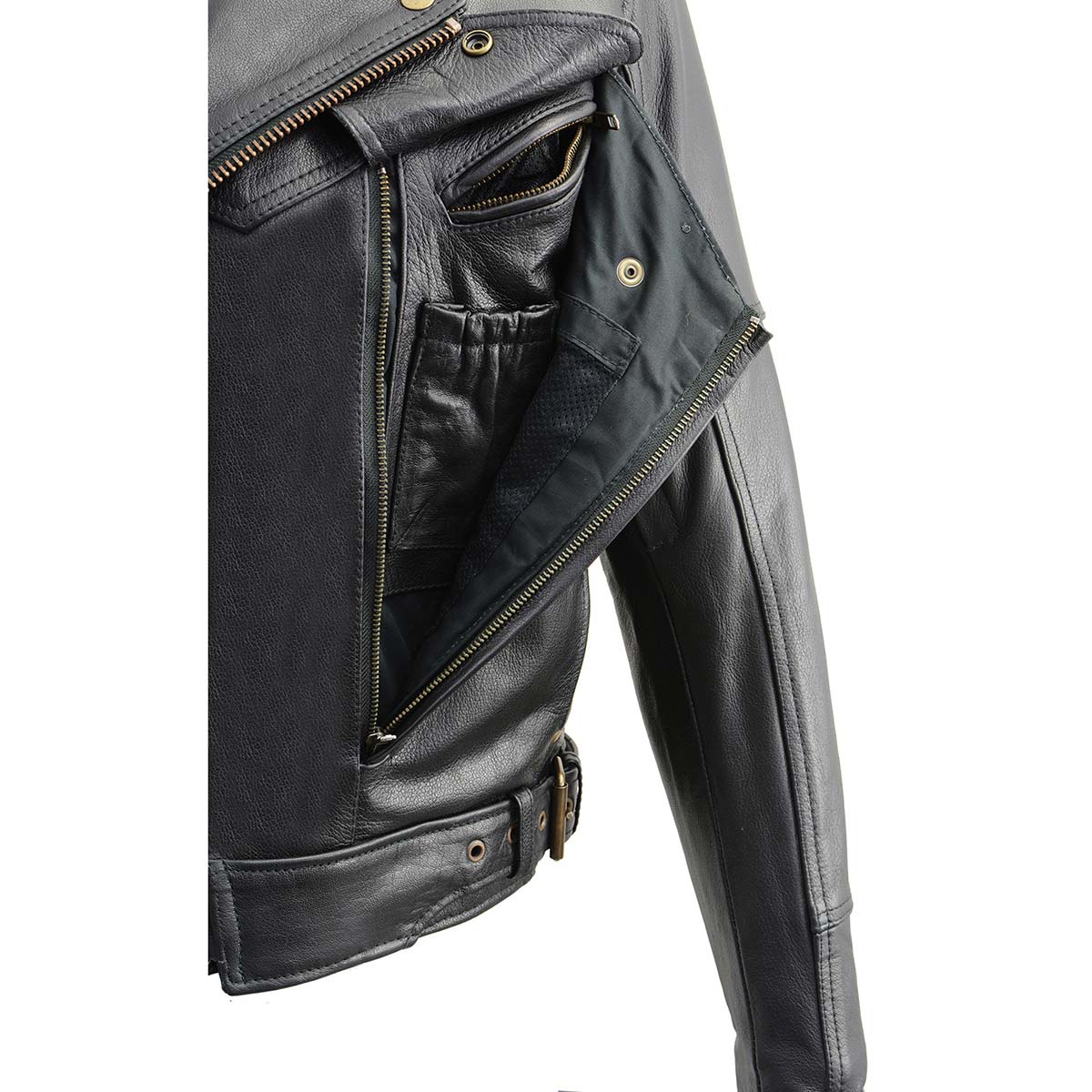 Black Genuine Leather Motorcycle Jacket for Men, 1.3mm Thick Police Style Biker Jacket