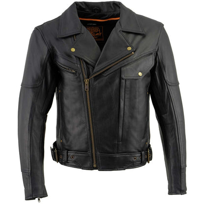 Black Genuine Leather Motorcycle Jacket for Men, 1.3mm Thick Police Style Biker Jacket